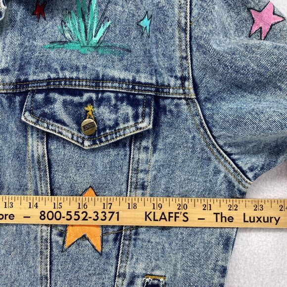 JD DESIGNWORKS Jacket Mens L Painted Applique Denim Trucker Button Up Blue VTG - Picture 9 of 16